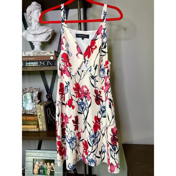 Thakoon 100% Silk Iris Print Cutout Mini Dress Ivory Red Floral Women's Size 4 - Picture 6 of 11